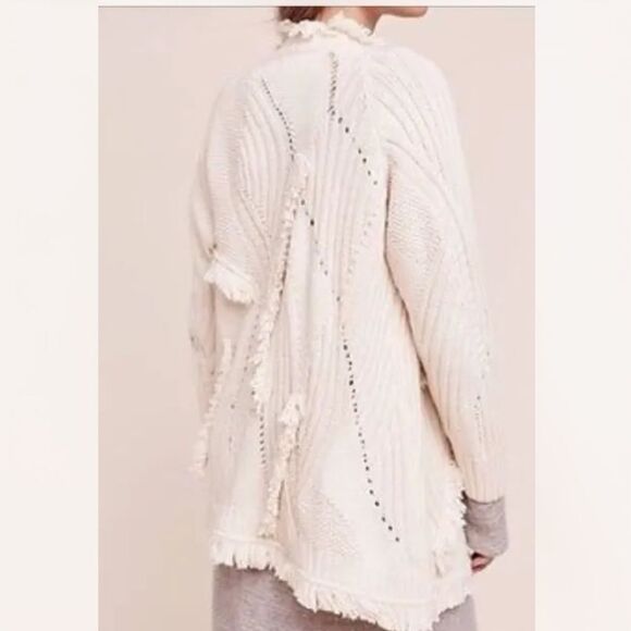 Anthropologie Rosie Neira Wool Cotton Fringe Cardigan Sweater - Picture 2 of 9